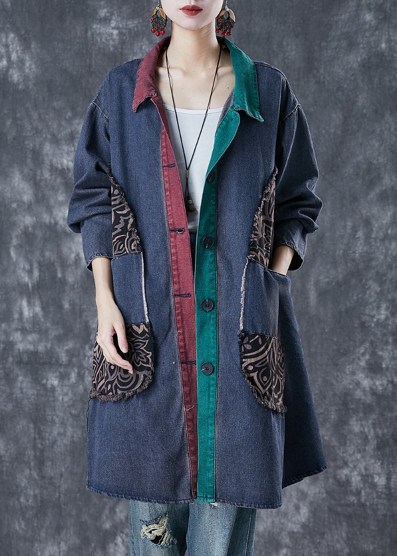 Italienischer Marineblauer Übergroßer Zerrissener Denim-trenchcoat Für Den Herbst - Damen-Trenchcoats