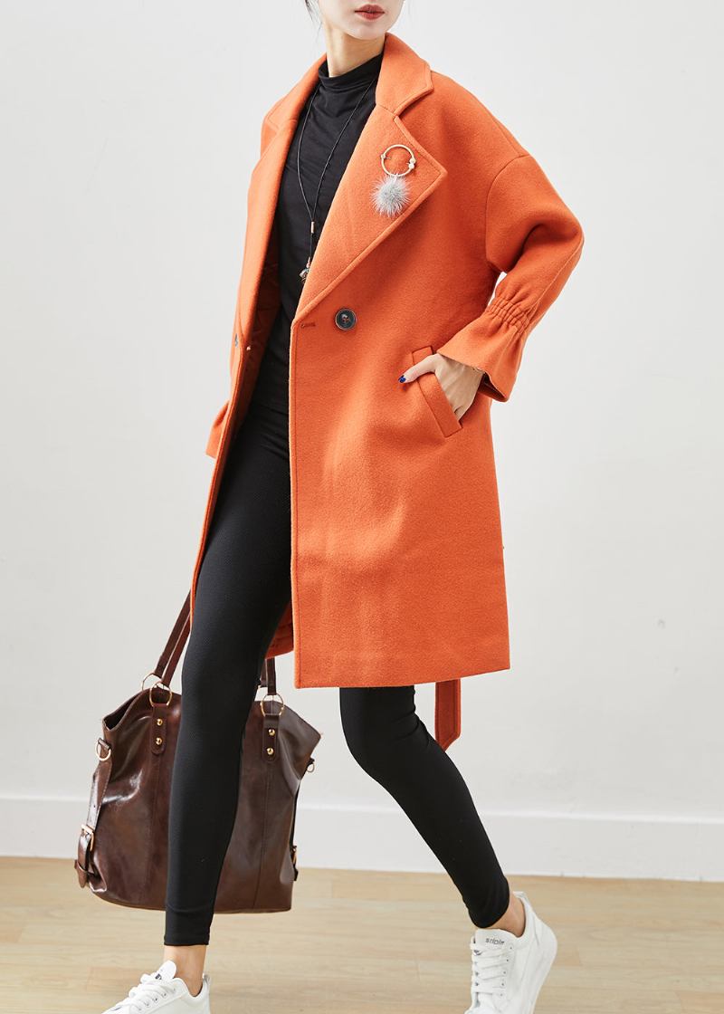 Italienischer Orangefarbener Übergroßer Woll-trenchcoat Mit Anhänger - Damen-Trenchcoats