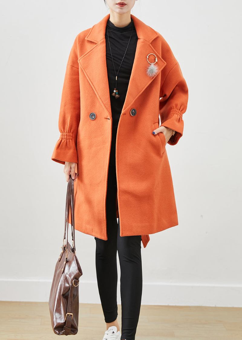 Italienischer Orangefarbener Übergroßer Woll-trenchcoat Mit Anhänger - Damen-Trenchcoats