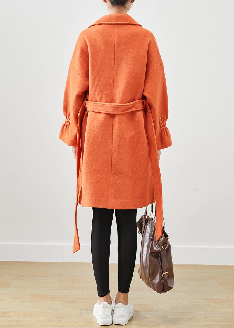 Italienischer Orangefarbener Übergroßer Woll-trenchcoat Mit Anhänger - Damen-Trenchcoats