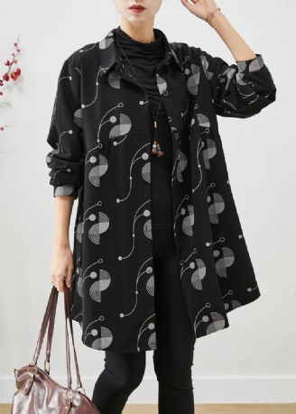 Italienischer Schwarzer Übergroßer Baumwoll-trenchcoat Mit Print