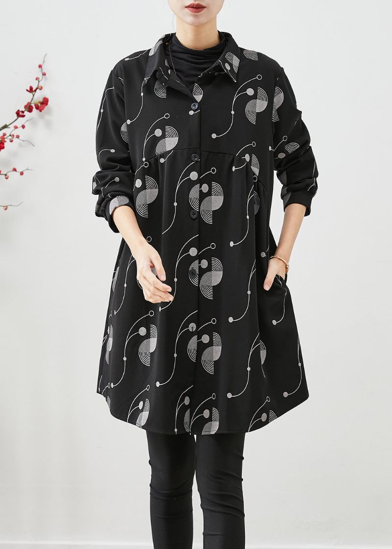 Italienischer Schwarzer Übergroßer Baumwoll-trenchcoat Mit Print - Damen-Trenchcoats