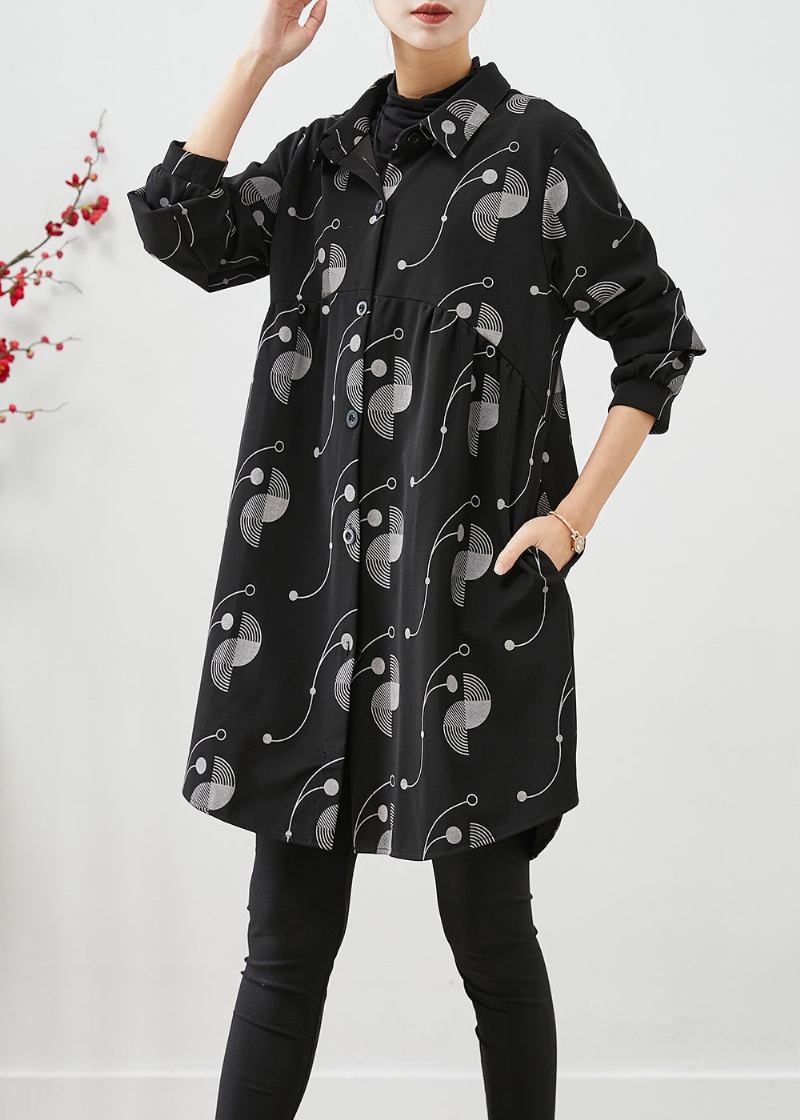 Italienischer Schwarzer Übergroßer Baumwoll-trenchcoat Mit Print - Damen-Trenchcoats