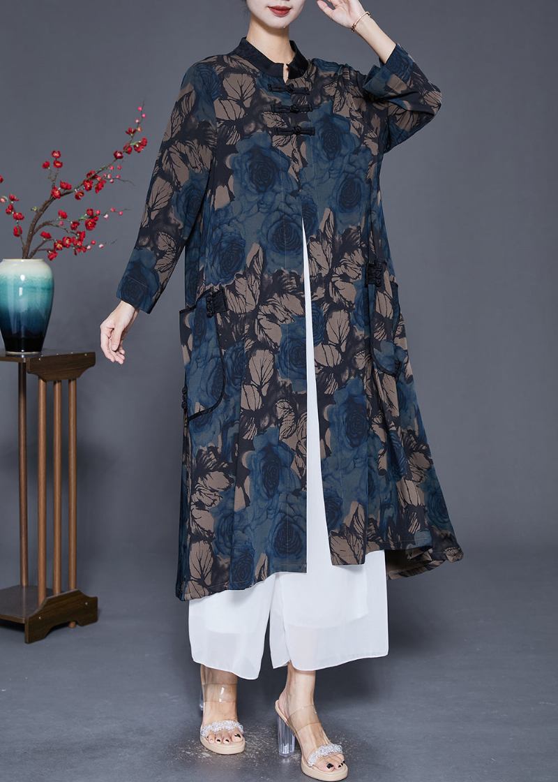 Italienischer Trenchcoat Aus Seide Mit Chinesischem Marine-print Für Den Herbst - Damen-Trenchcoats