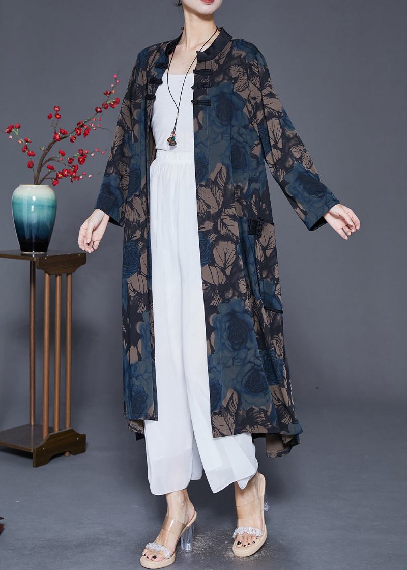 Italienischer Trenchcoat Aus Seide Mit Chinesischem Marine-print Für Den Herbst - Damen-Trenchcoats