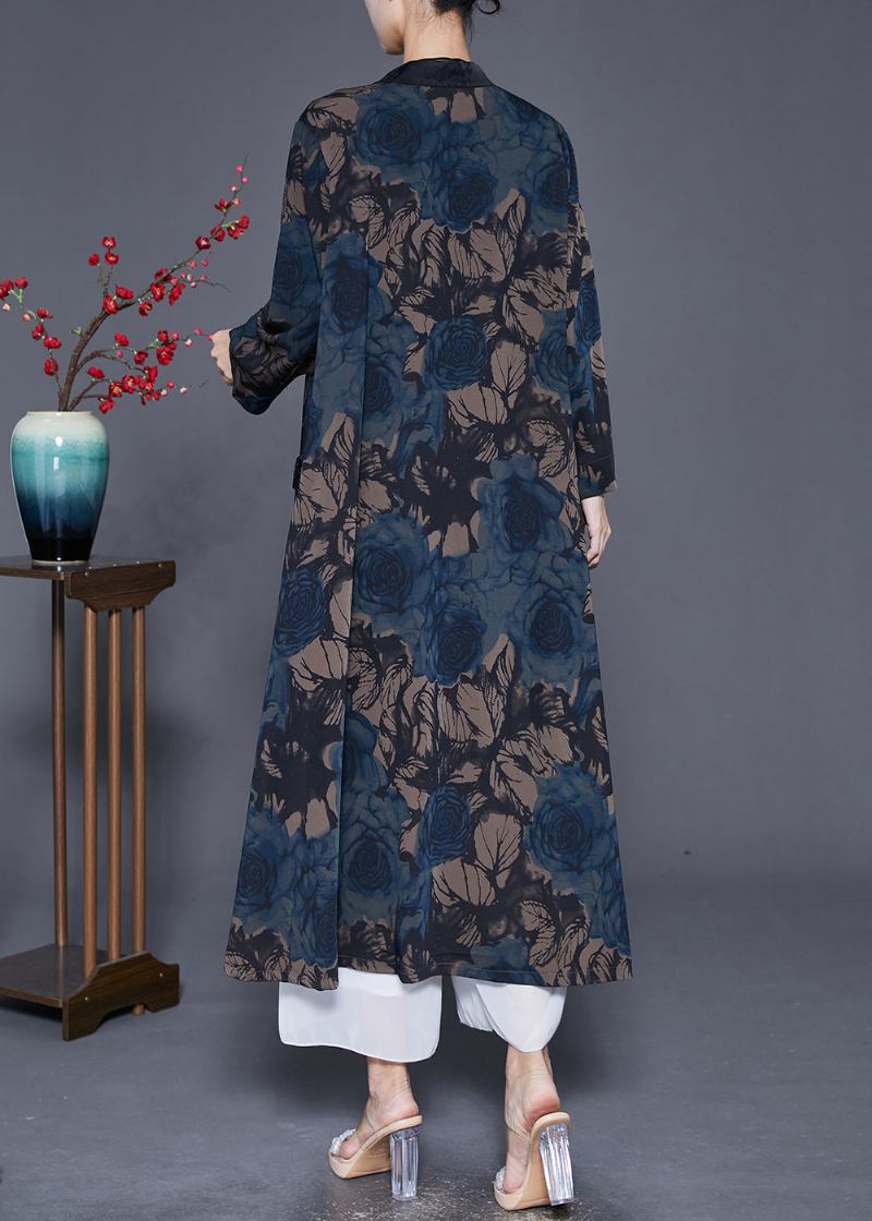 Italienischer Trenchcoat Aus Seide Mit Chinesischem Marine-print Für Den Herbst - Damen-Trenchcoats