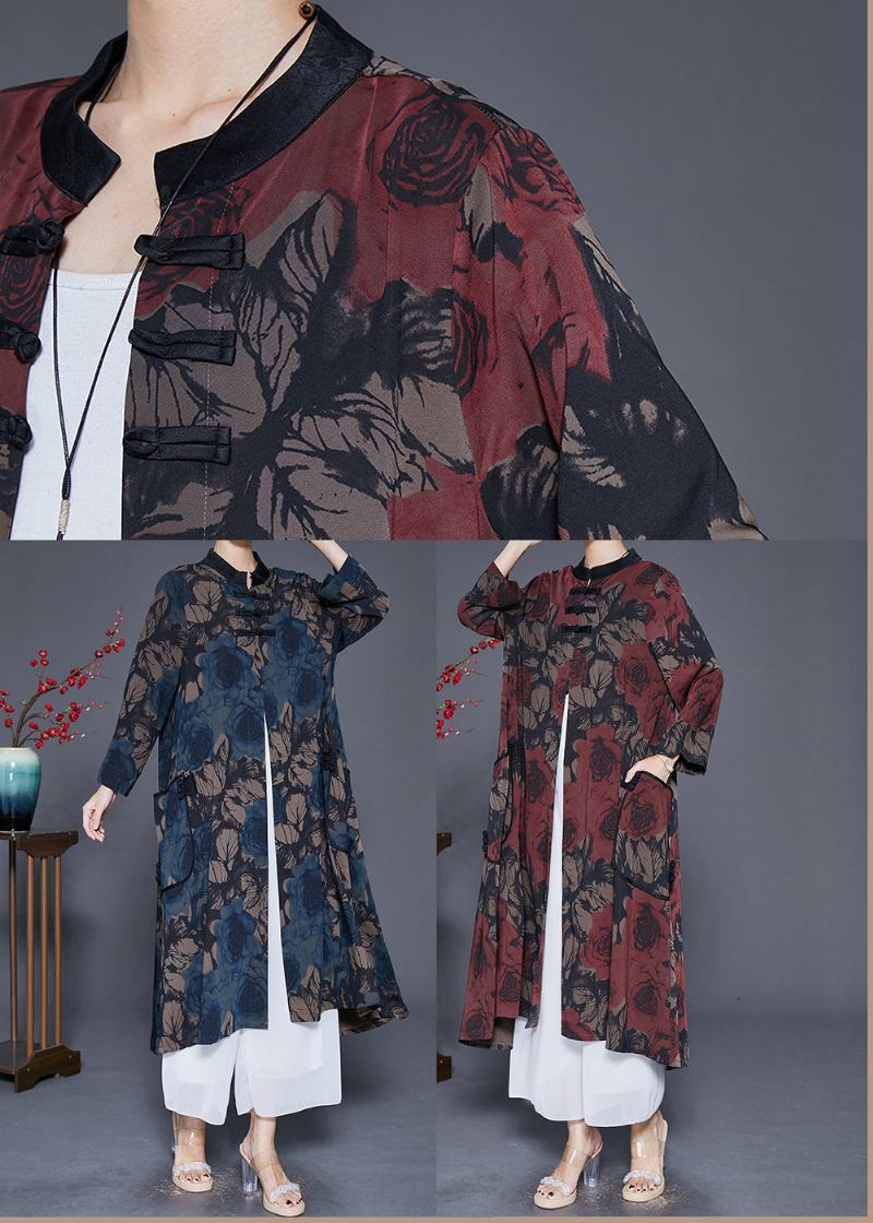 Italienischer Trenchcoat Aus Seide Mit Chinesischem Marine-print Für Den Herbst - Damen-Trenchcoats