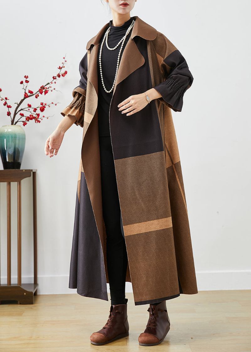 Kaffee Patchwork Baumwolle Mantel Outwear Übergroßen Herbst - Damen-Trenchcoats