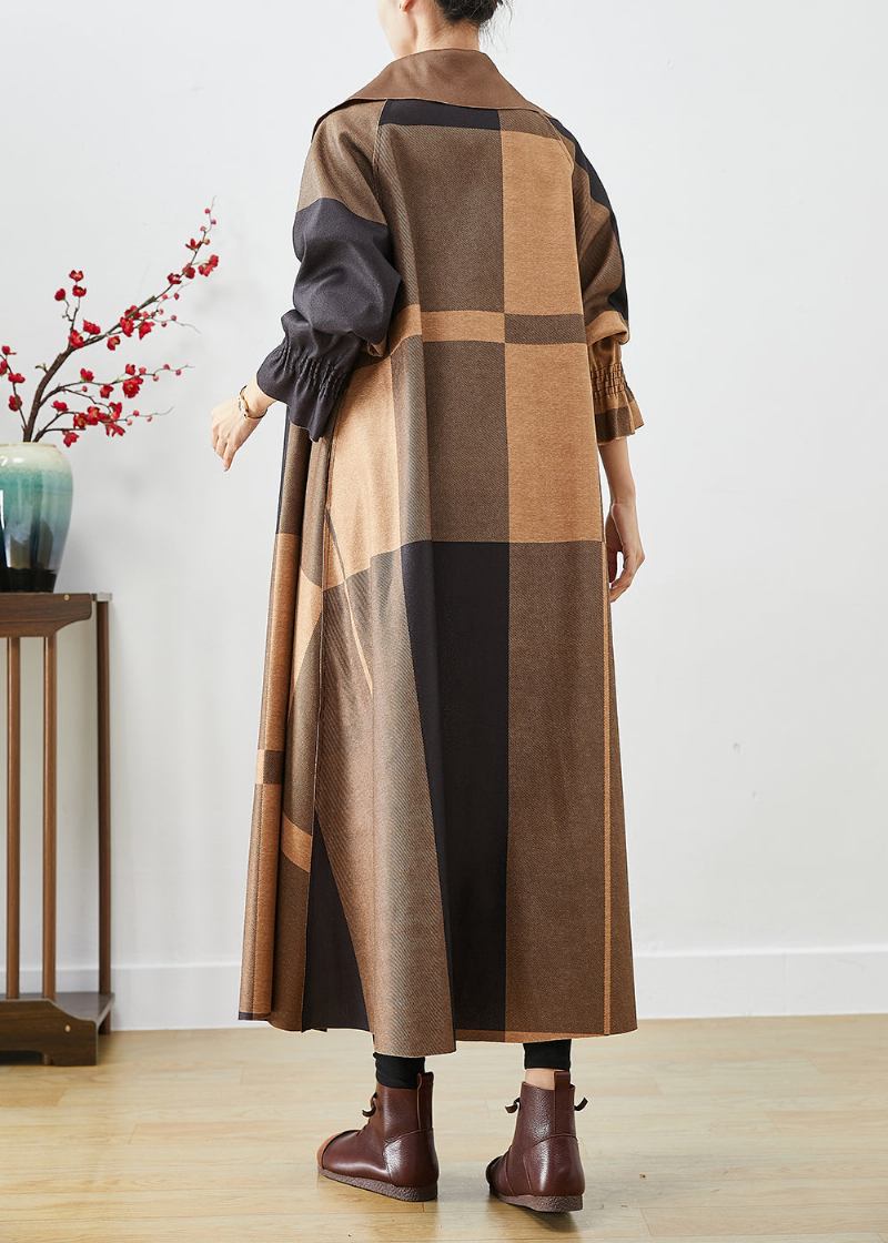 Kaffee Patchwork Baumwolle Mantel Outwear Übergroßen Herbst - Damen-Trenchcoats