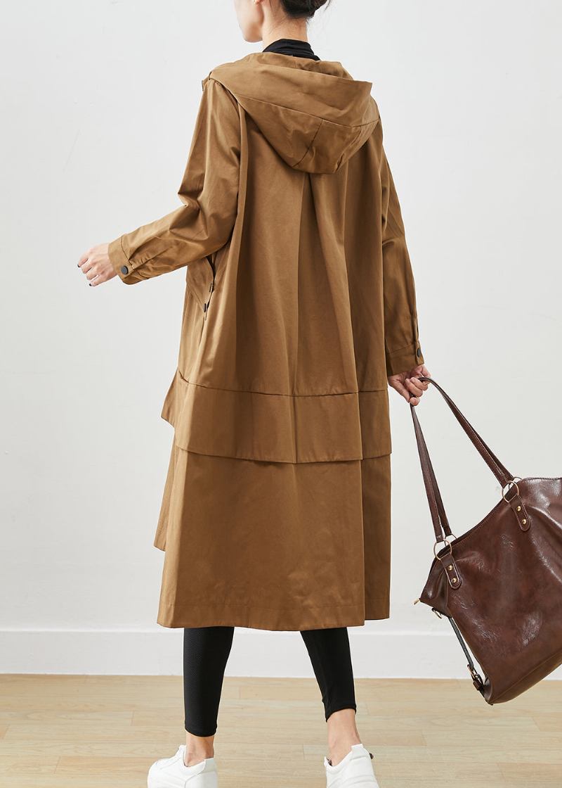 Kaffee Patchwork Baumwolle Trenchcoat Übergroße Taschen Herbst - Damen-Trenchcoats