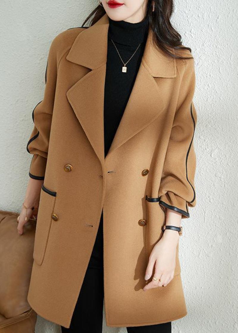 Kamel Patchwork Woll Trenchcoat Übergroßen Zweireiher Herbst