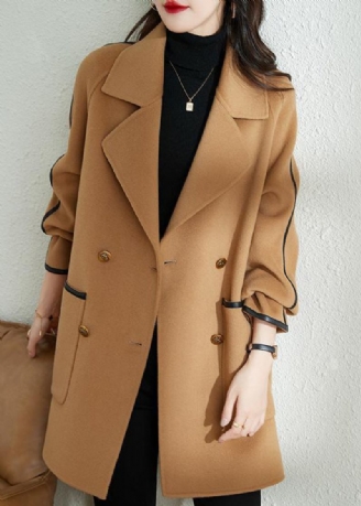 Kamel Patchwork Woll Trenchcoat Übergroßen Zweireiher Herbst