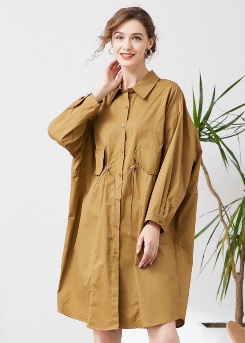 Khaki Baumwolle Lose Trenchcoat Peter Pan Kragen Kordelzug Frühling