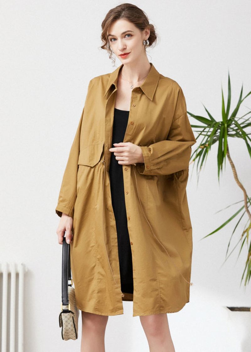 Khaki Baumwolle Lose Trenchcoat Peter Pan Kragen Kordelzug Frühling - Damen-Trenchcoats