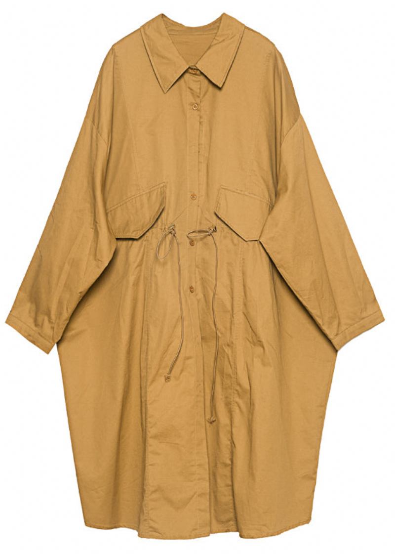 Khaki Baumwolle Lose Trenchcoat Peter Pan Kragen Kordelzug Frühling - Damen-Trenchcoats