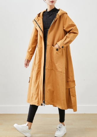 Khaki Lose Baumwolle Trenchcoats Mit Kapuze Taschen Herbst