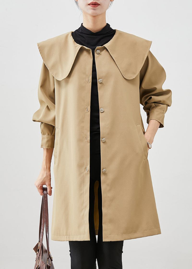 Khaki Übergroßer Baumwollmantel Trenchcoat Peter Pan Kragen Herbst - Damen-Trenchcoats