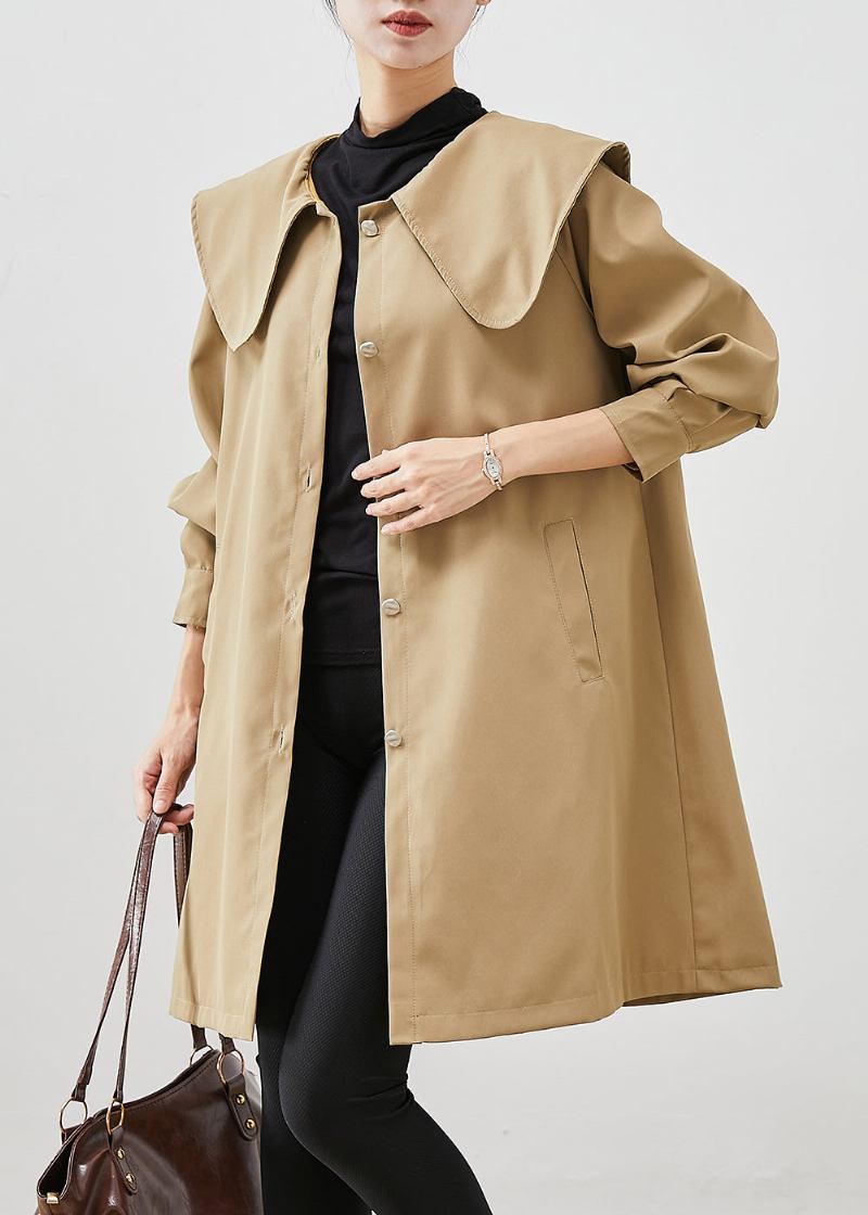 Khaki Übergroßer Baumwollmantel Trenchcoat Peter Pan Kragen Herbst - Damen-Trenchcoats