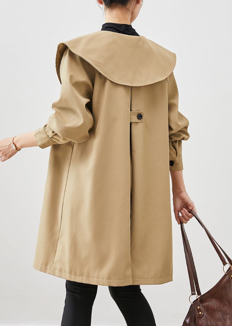 Khaki Übergroßer Baumwollmantel Trenchcoat Peter Pan Kragen Herbst - Damen-Trenchcoats