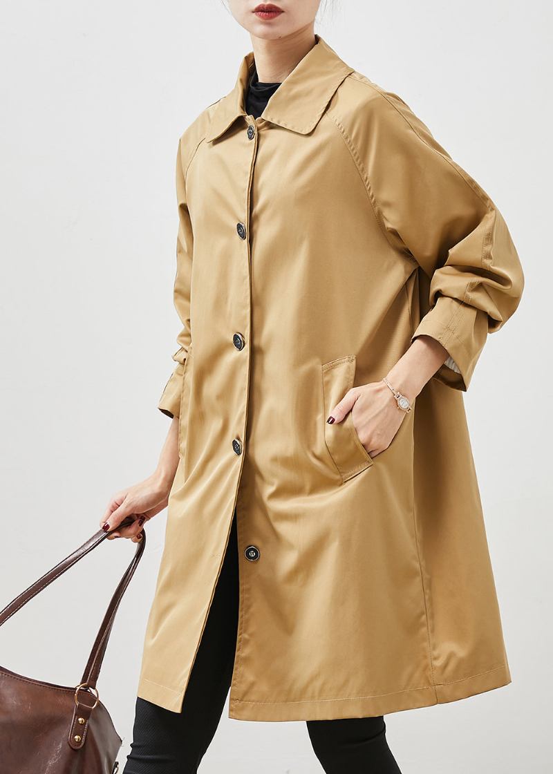 Khakifarbener Baumwollmantel Mit Taschen Übergroße Oberbekleidung Frühling - Damen-Trenchcoats