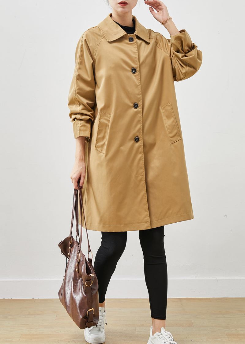 Khakifarbener Baumwollmantel Mit Taschen Übergroße Oberbekleidung Frühling - Damen-Trenchcoats