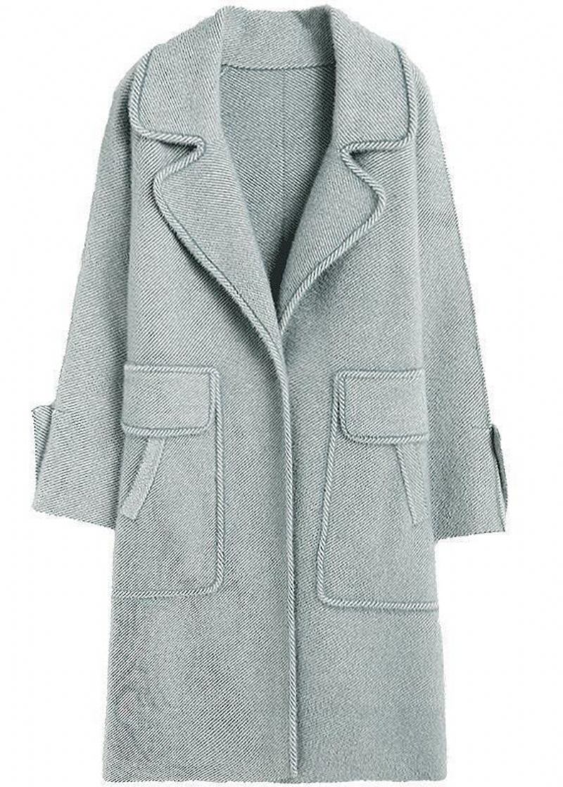 Lässiger Hellblauer Revers-taschen-dicker Wollgraben-fall - Damen-Trenchcoats