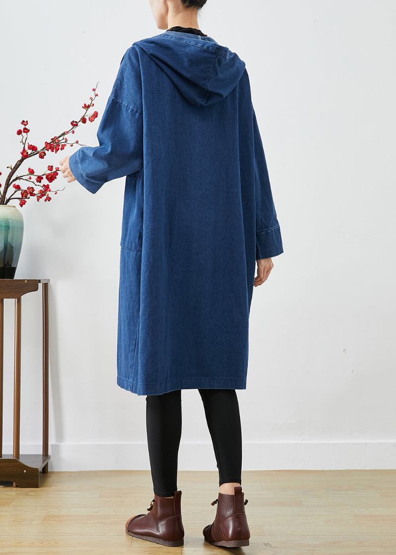 Lässiger Marineblauer Übergroßer Trenchcoat Aus Baumwolle Mit Kapuze Für Den Herbst - Damen-Trenchcoats