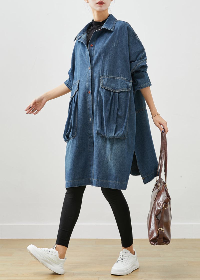 Lässiger Übergroßer Denim-trenchcoat Mit Großen Taschen In Marineblau Für Den Herbst - Damen-Trenchcoats