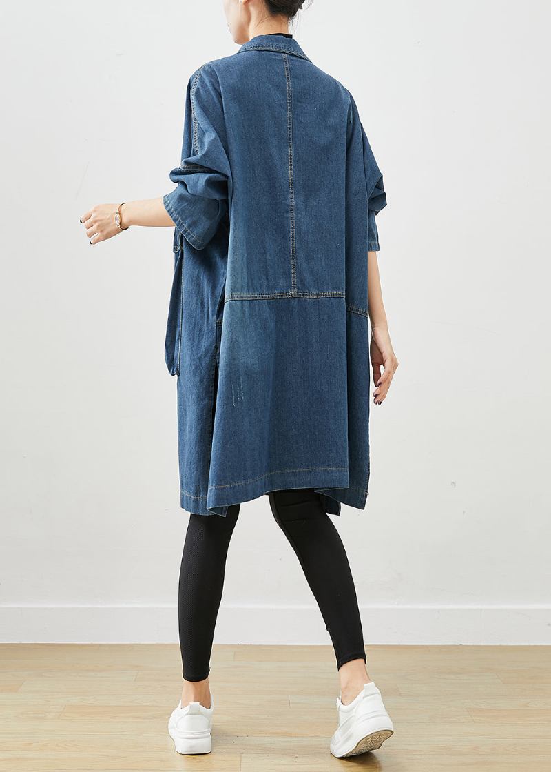 Lässiger Übergroßer Denim-trenchcoat Mit Großen Taschen In Marineblau Für Den Herbst - Damen-Trenchcoats