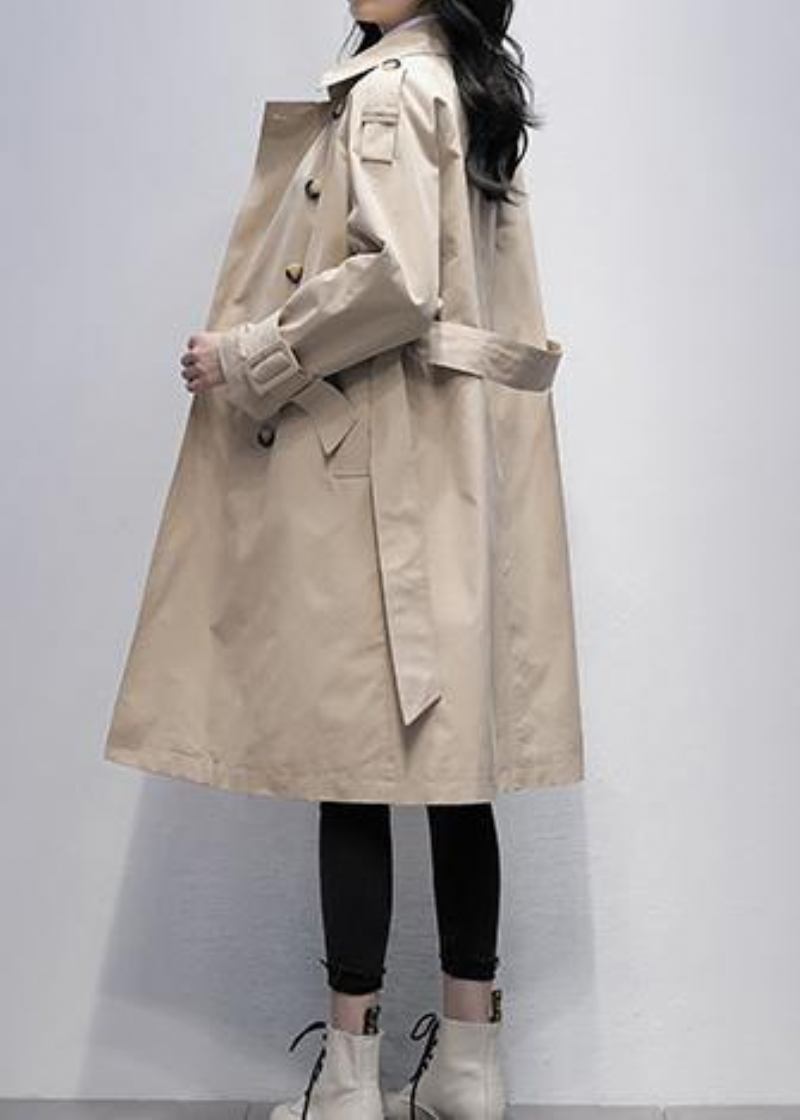 Lockerer Khakifarbener Trenchcoat In Übergröße Arbeitsmantel Mit Gekerbter Taille Und Bindegürtel Für Damen - Damen-Trenchcoats