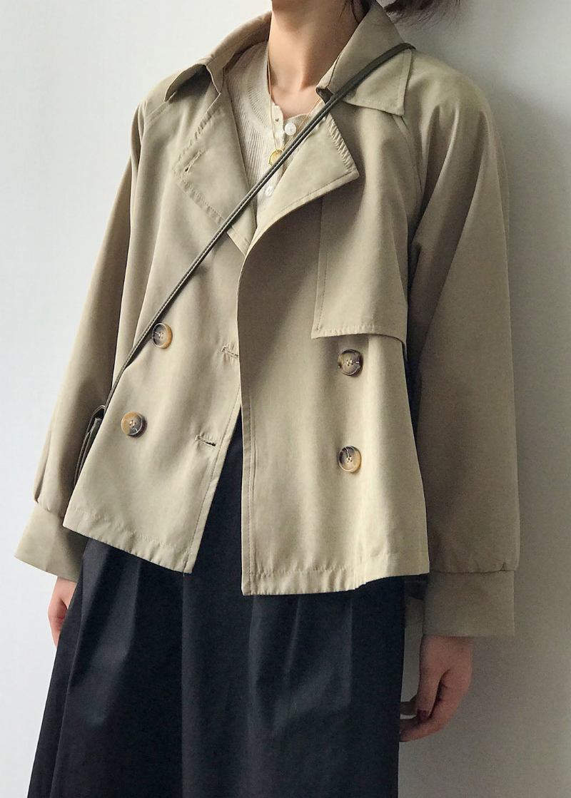 Lose Khaki Peter Pan Kragen Patchwork Knopf Trenchcoats Frühling - Khaki