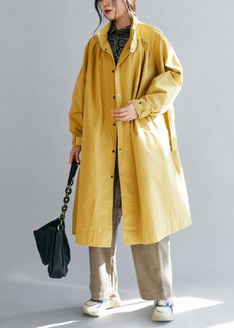 Luxuriöse Gelbe Damenmäntel Locker Sitzende Winterjacke Mit Stehkragen Und Taillenbund Winteroberbekleidung - Damen-Trenchcoats