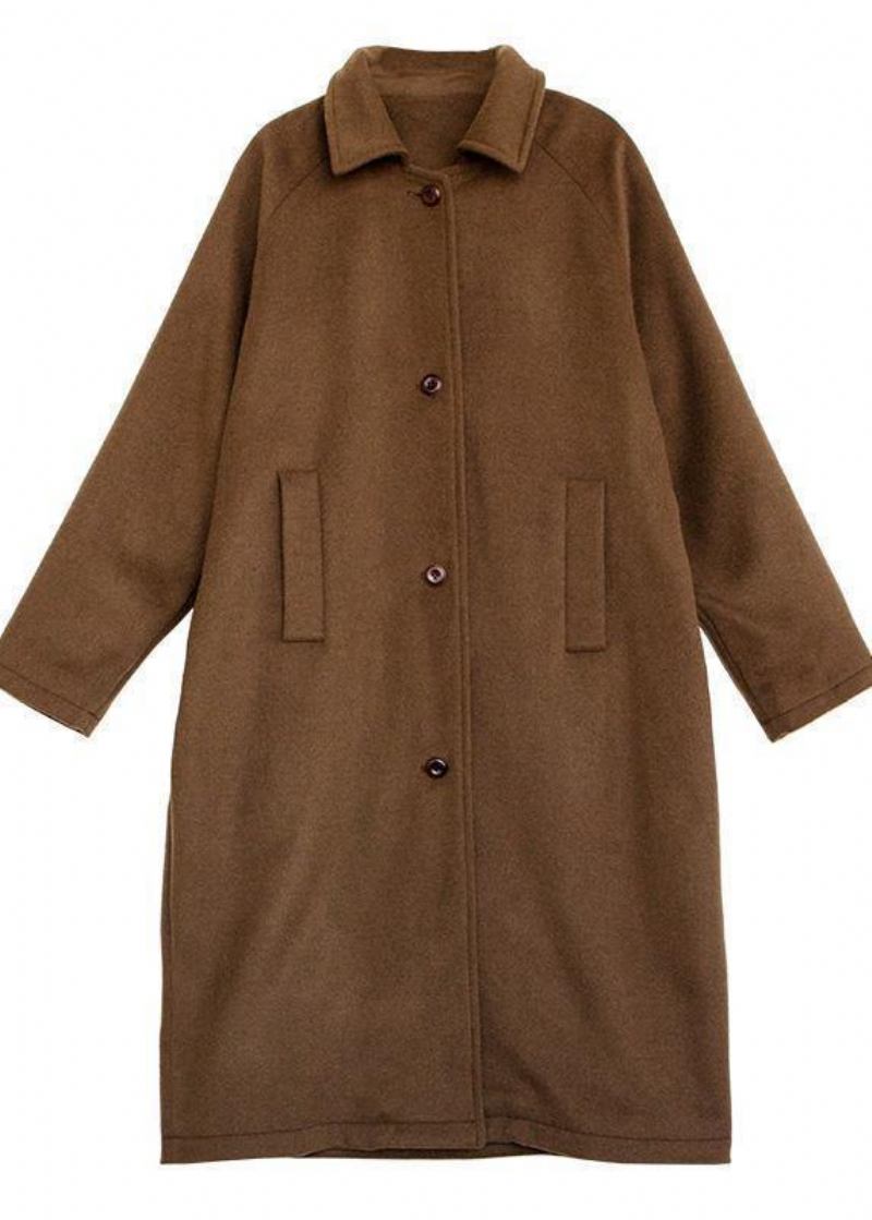 Luxuriöser Brauner Wollmantel Für Damen Mit Übergroßen Taschen Notched Coats - Damen-Trenchcoats