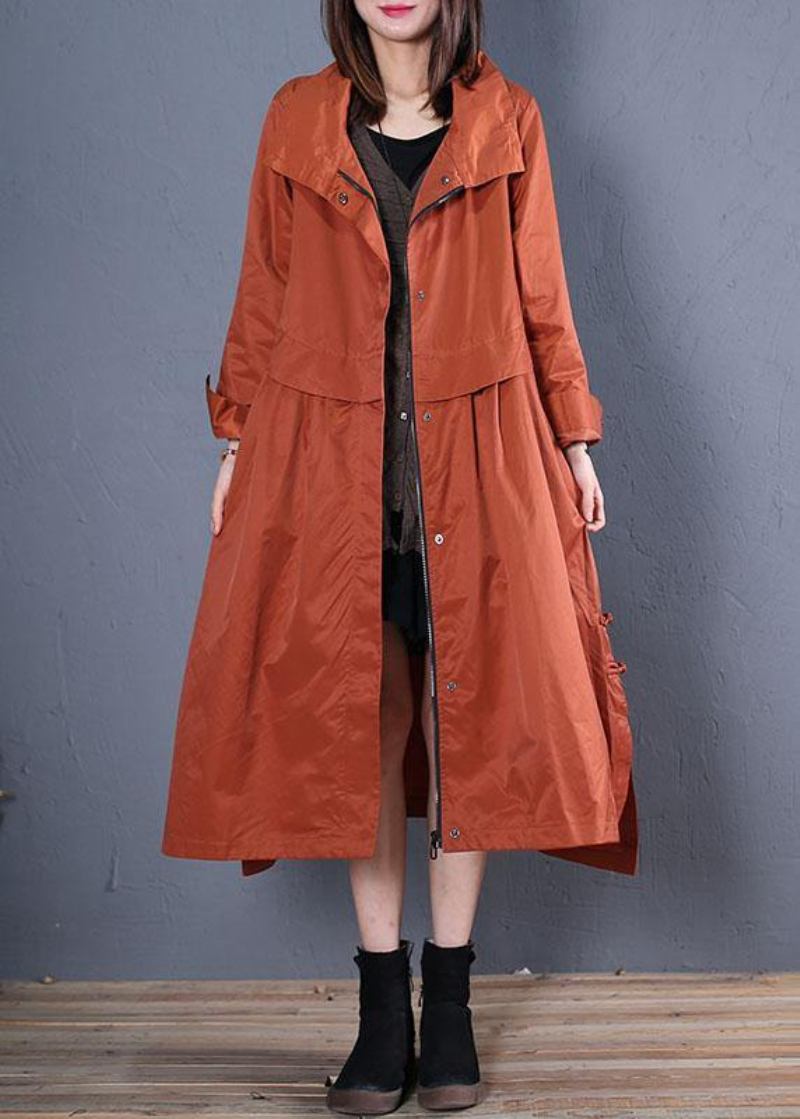 Luxuriöser Lässiger Maximantel Herbstmantel Rot Low High Design Oberbekleidung - Damen-Trenchcoats