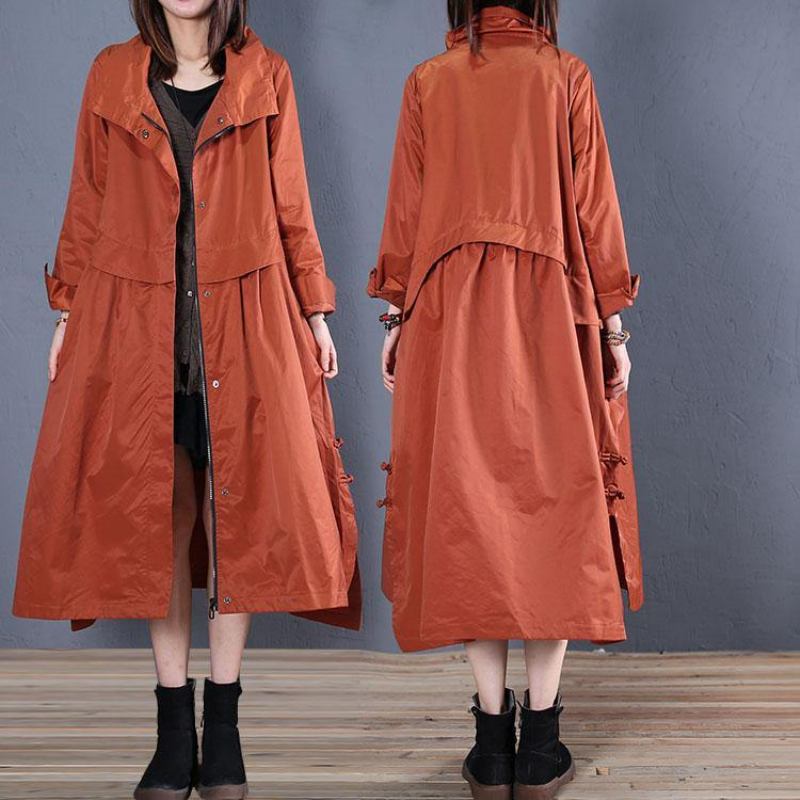 Luxuriöser Lässiger Maximantel Herbstmantel Rot Low High Design Oberbekleidung - Damen-Trenchcoats