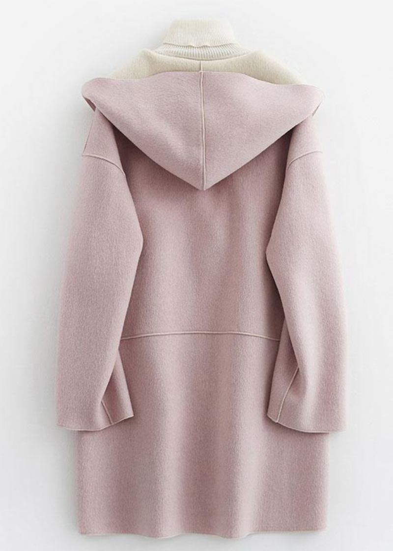 Luxuriöser Übergroßer Wintermantel Aus Wolle Mit Kapuze Und Rosa Taschen - Damen-Trenchcoats