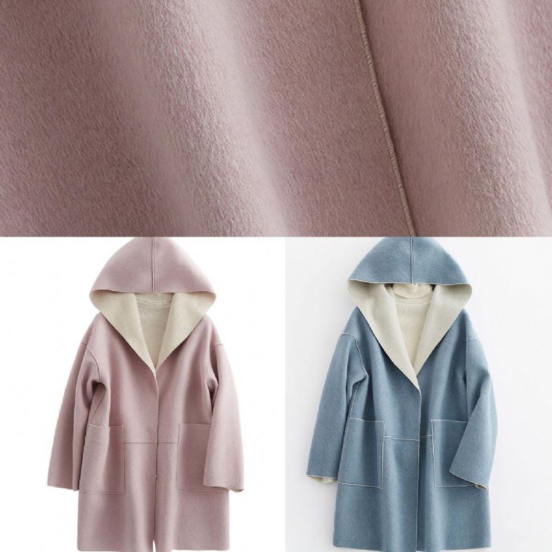 Luxuriöser Übergroßer Wintermantel Aus Wolle Mit Kapuze Und Rosa Taschen - Damen-Trenchcoats