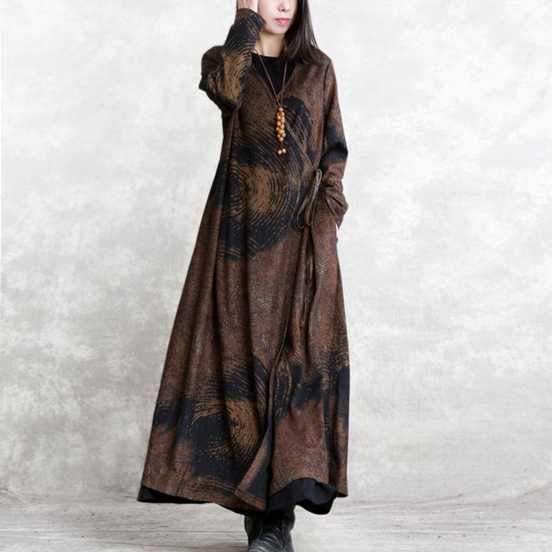 Luxuriöser Wintermantel Mit Schokoladendruck In Übergröße V-ausschnitt Asymmetrisches Design Mäntel Für Damen Lange Ärmel Zwei Tragemöglichkeiten - Damen-Trenchcoats