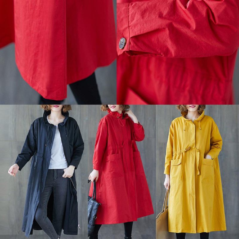 Luxus-übergrößen-kleidung Lange Jacken Herbst Rüschenmantel Mit Kordelzug Und Reißverschluss - Damen-Trenchcoats