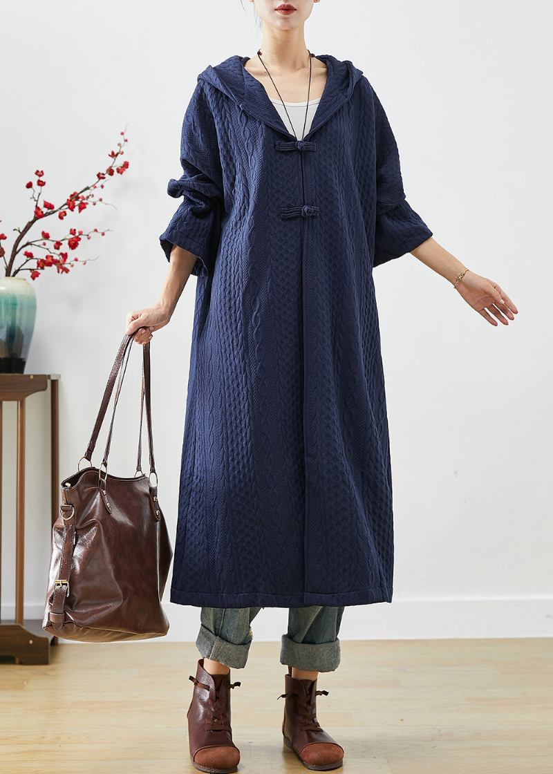 Marineblauer Baumwoll-trenchcoat Übergroßer Chinesischer Knopf Herbst - Damen-Trenchcoats