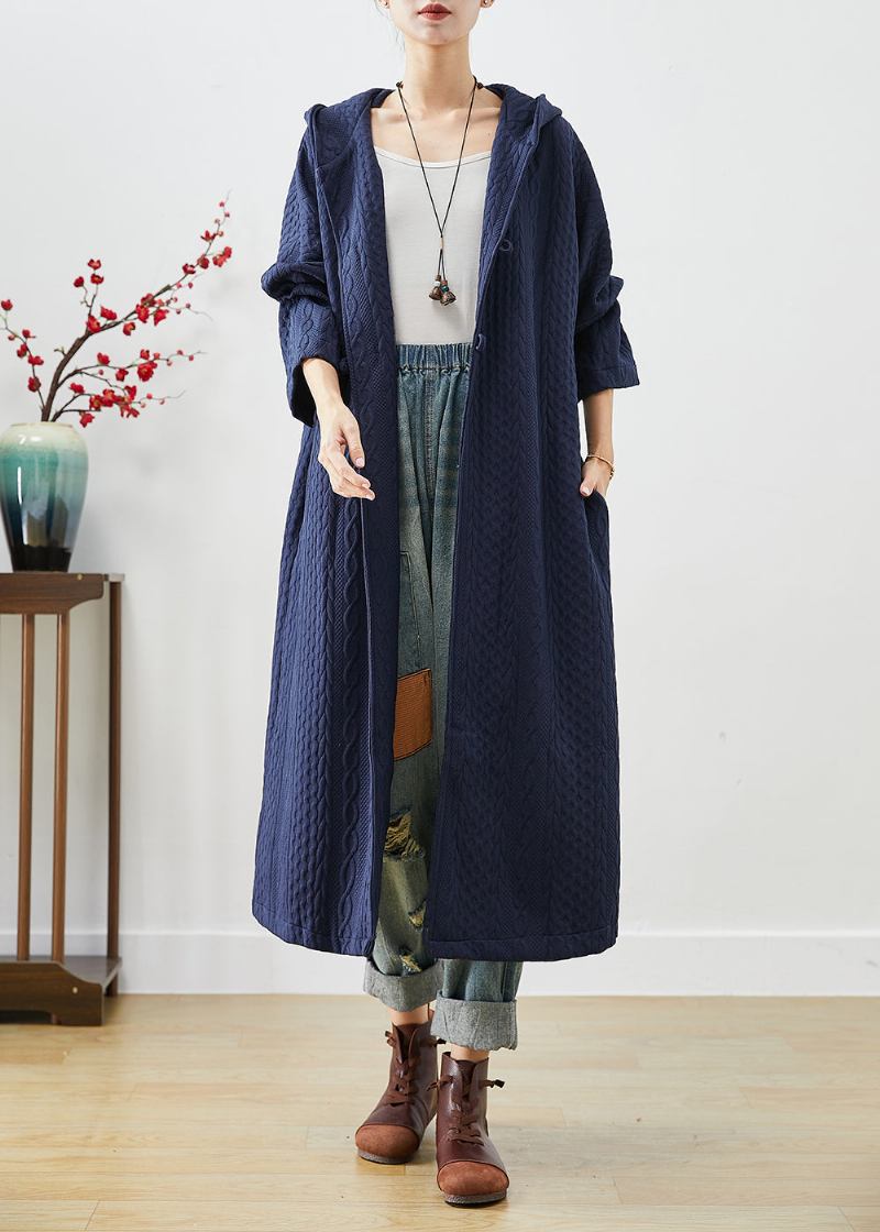 Marineblauer Baumwoll-trenchcoat Übergroßer Chinesischer Knopf Herbst - Damen-Trenchcoats