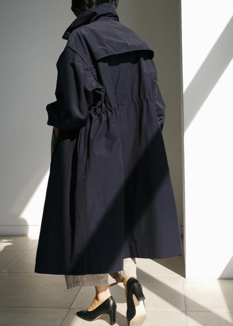 Marineblauer Trenchcoat Mit Stehkragen Und Reißverschluss Lange Ärmel - Marineblau