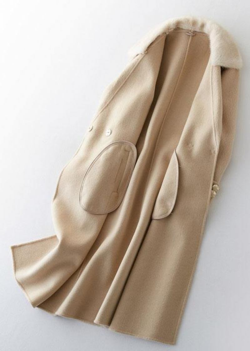 Mode Beige Wolle Oberbekleidung Übergroßen Lange Mäntel Pelz Kragen Kerb - Damen-Trenchcoats