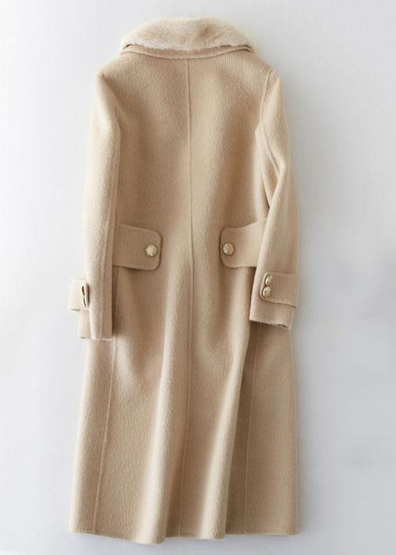 Mode Beige Wolle Oberbekleidung Übergroßen Lange Mäntel Pelz Kragen Kerb - Damen-Trenchcoats