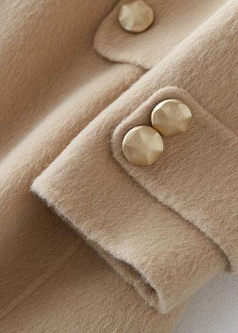 Mode Beige Wolle Oberbekleidung Übergroßen Lange Mäntel Pelz Kragen Kerb - Damen-Trenchcoats