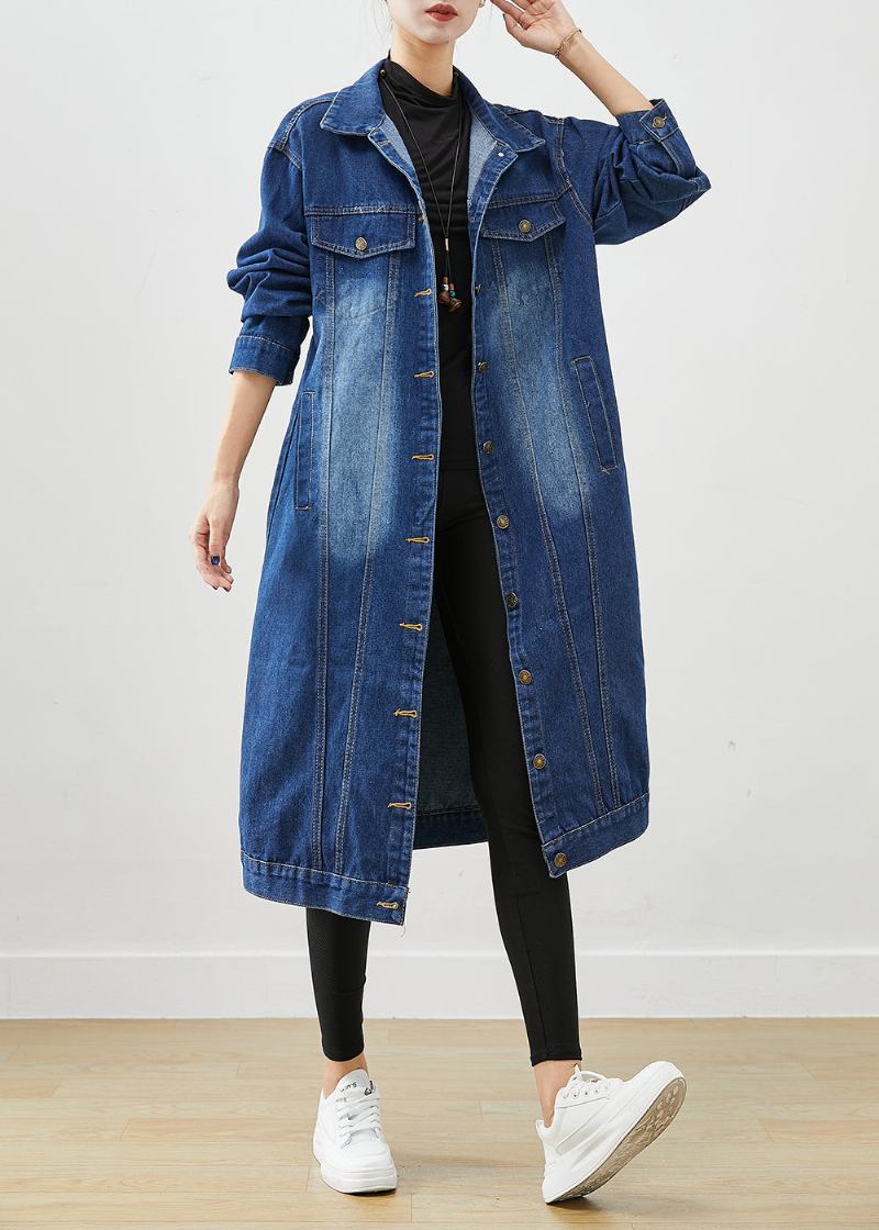 Mode Blau Übergroßen Button-down Denim Trenchcoat Herbst - Damen-Trenchcoats