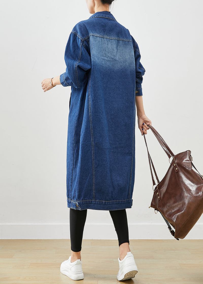 Mode Blau Übergroßen Button-down Denim Trenchcoat Herbst - Damen-Trenchcoats