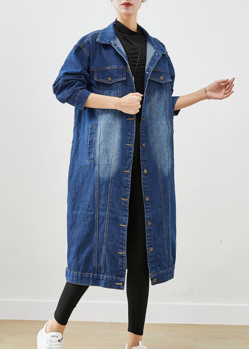 Mode Blau Übergroßen Button-down Denim Trenchcoat Herbst - Damen-Trenchcoats