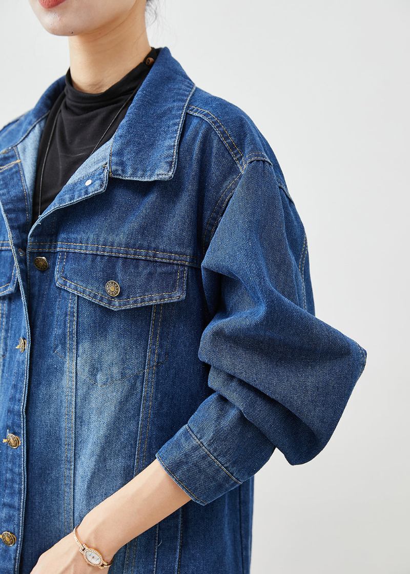 Mode Blau Übergroßen Button-down Denim Trenchcoat Herbst - Damen-Trenchcoats