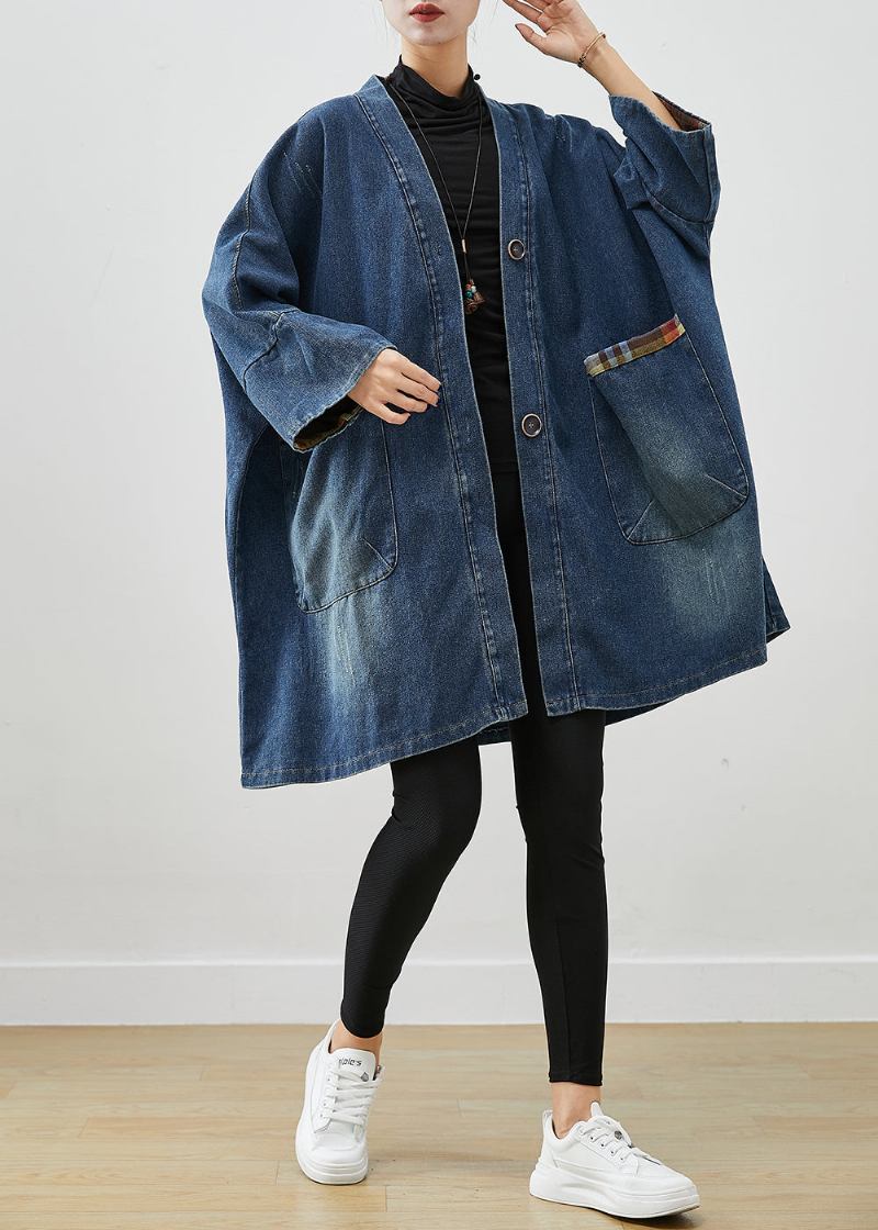 Mode Blau Übergroßen Patchwork Denim Mäntel Herbst